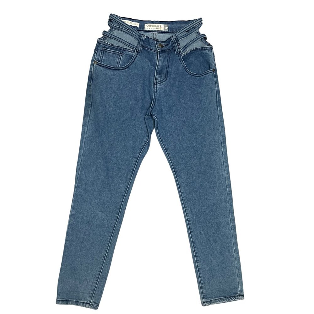 Celebrity Ace The Mom Jean Women’s 27 Layered Waistband High Rise Blue Denim Y2